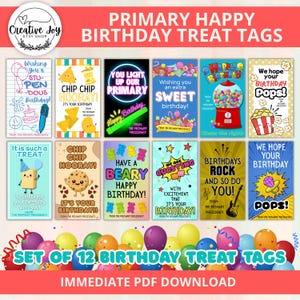 LDS Primary Birthday Gift Tag Set of 12 | Happy Birthday Treat Tag for Primary Children | Kids Birthday Gift Instant Download | LDS Gift Tag