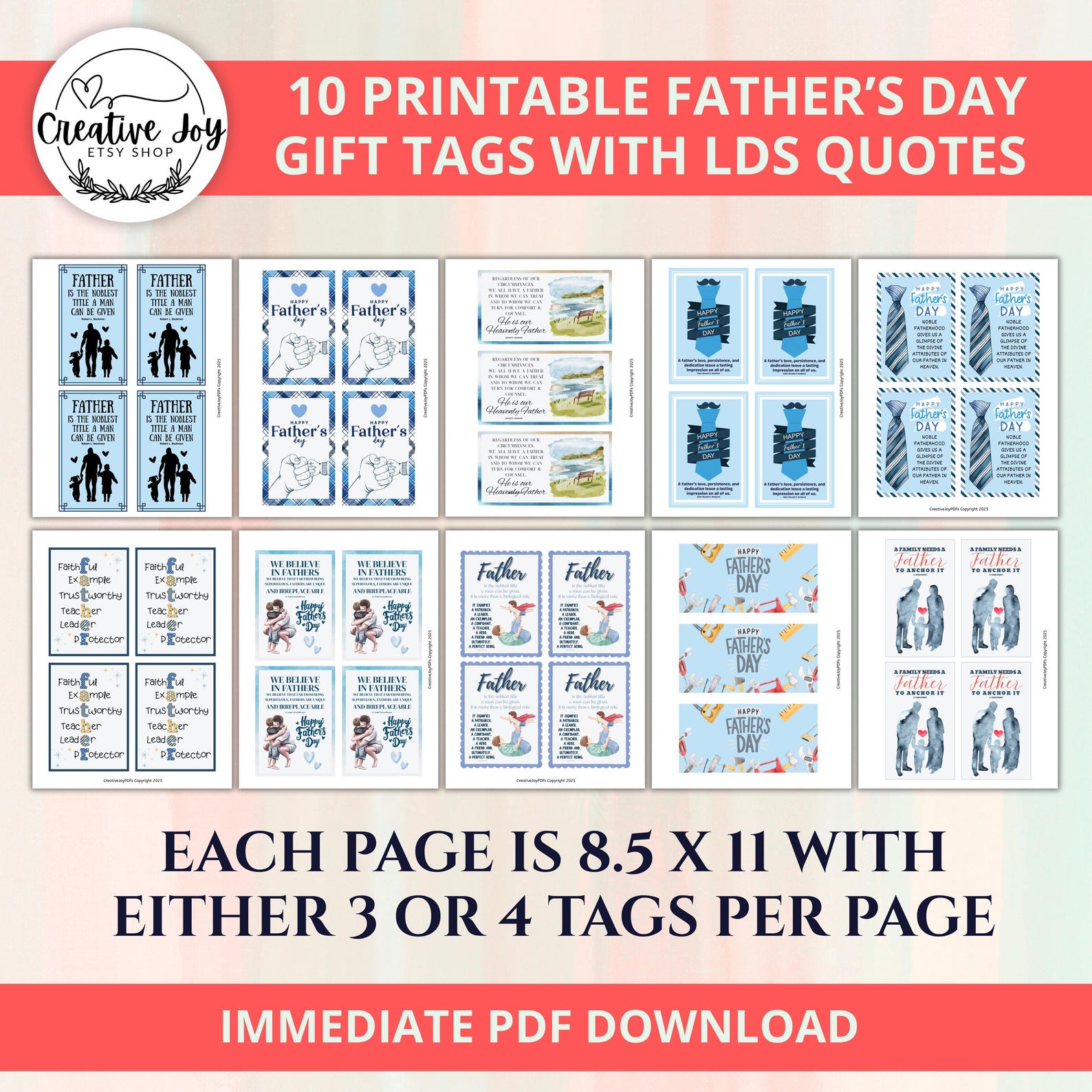 LDS Father’s Day Gift Tags | Set of 10 Printable Cards With ...