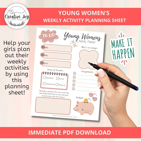 LDS Young Women 2026 Weekly Activity Planner | Come Follow Me | LDS Scripture Study | Printable PDF Download