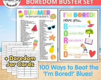 Zomerverveling voor kinderen en gezinnen | 100 vervelingbrekers | Kaarten voor potjes verveling | Afdrukbare activiteitenkaarten voor kinderen | Ik verveel me-poster