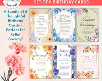 Geburtstagskarten der Frauenhilfsvereinigung - 6 druckbare Karten für HLT Schwestern | Handouts der Präsidentschaft zum Geburtstag | Ministseiten Printable Set