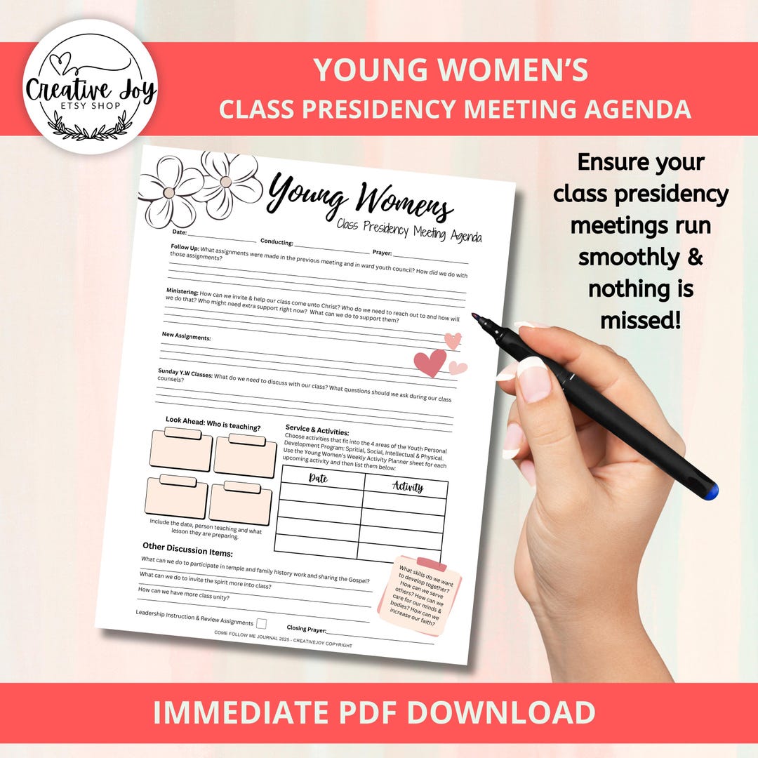 LDS Young Women Class Presidency Meeting Agenda | Church of Jesus Christ of Latter-day Saints ...
