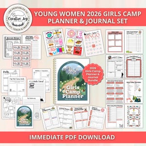 2026 LDS Young Women Girls Camp Planner & Journal Bundle | Editable Canva Camp Planning Pages, Bingo Activity, Parent Info, Secret Sister