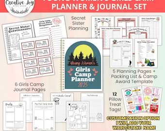 2025 Girls Camp Planner Bundle | Girls Camp Journal | Young Women | Girls Camp Awards | LDS Girls Camp Pillow Treats | LDS Youth Printables