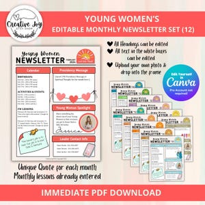 2025 LDS Young Women Newsletter Template Kit | Look Unto Christ D&C 6:36 | Editable Digital Download | Come Follow Me