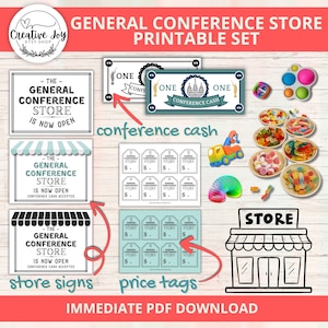 Juego de artículos para la tienda de la Conferencia General SUD / Dinero de la Conferencia imprimible / Actividades de la Conferencia General para niños de la Primaria / Descarga instantánea en PDF