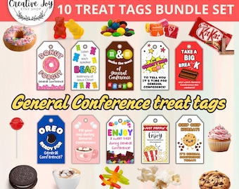 LDS General Conference Treat Tag Bundle Set of 10 Printable | Young Women | Young Men | Primary | Ministering | General Conference Reminders