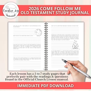 May include: A spiral-bound study journal with the title "2026 Come Follow Me Old Testament Study Journal." The open pages feature lined spaces for notes and questions, with a globe illustration. The journal is designed to accompany the Official Church Lesson manual.