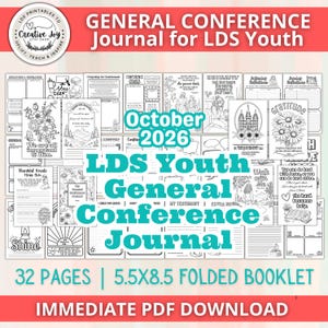 Vikbar dagbok för ungdomar inför generalkonferensen oktober 2026 | Unga kvinnor | LDS tonårsanteckningshäfte 5,5x8,5 utskrivbara PDF-målarbilder