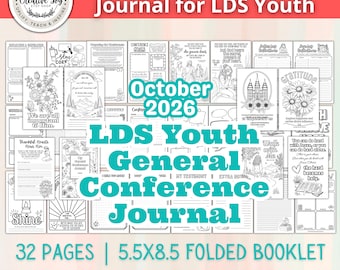 October 2026 General Conference Foldable Journal for Youth | Young Women | LDS Teen Note-Taking 5.5x8.5 Booklet Printable PDF Coloring Pages