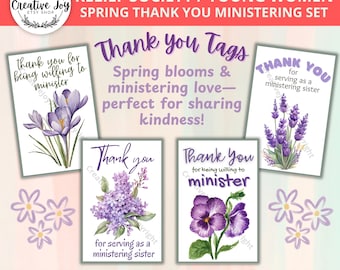 Etiquetas de agradecimiento por la ministración floral de primavera / Etiquetas de agradecimiento por la ministración de la Sociedad de Socorro / Etiquetas de regalo imprimibles SUD / Ayuda para la entrevista de ministración