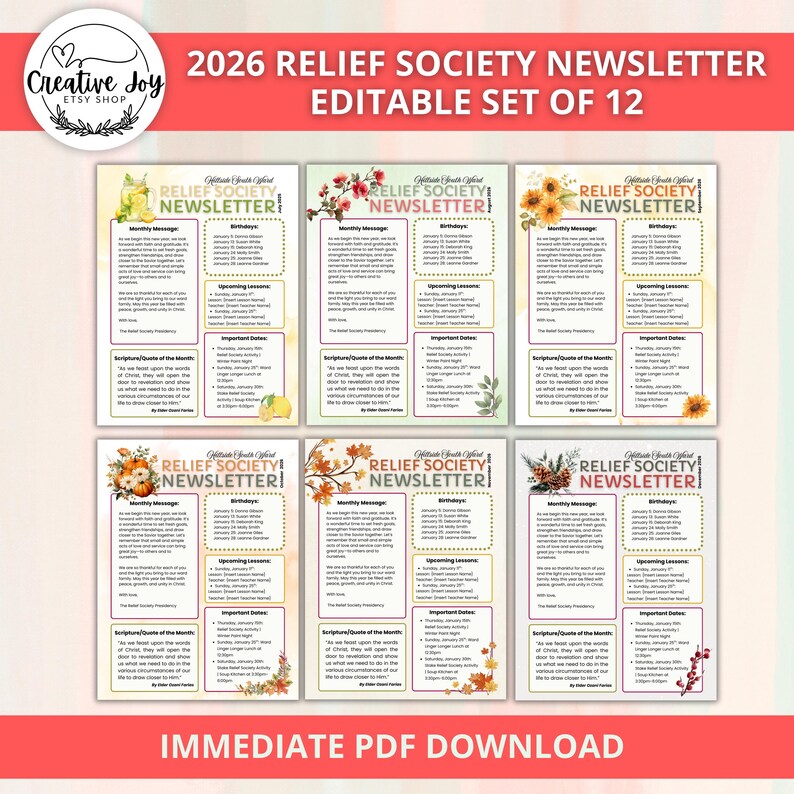 Nhs Ward Newsletter Example.pdf 2026 Relief Society Editable Newsletter Bundle | LDS Ward Newsletter ...
