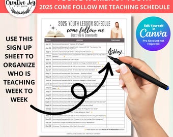 LDS Young Women 2025 Come Follow Me Lesson Schedule Sign-Up |  LDS Young Men | Doctrine and Covenants