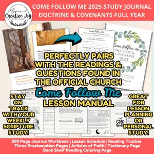 Könnte beinhalten: Ein farbenfrohes druckbares Tagebuch für das 2025er Come Follow Me-Studium der Lehre und Bündnisse. Das Tagebuch enthält einen Stundenplan, einen Lesetracker und Platz für persönliches Studium. Es ist so konzipiert, dass es mit dem offiziellen Lehrplan der Kirche übereinstimmt.
