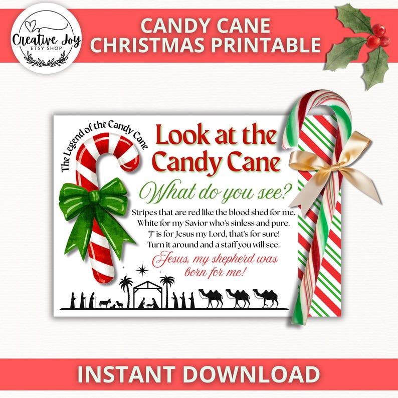 Legend of the Candy Cane Christmas Poem Treat Tag – LDS Printable Gift ...