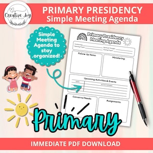 LDS Primary Presidency Meeting Agenda | Clean and Simple Printable | LDS Primary Planning Sheet | Primary Meeting Outline