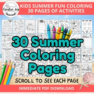 Summer Fun Coloring Pages for Kids | 30 Fun Activity Sheets | Summer Coloring Book | Summertime Printable Activity For Children | Digital