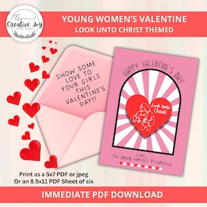 Tarjeta para el Día de San Valentín de las Mujeres Jóvenes SUD / PDF imprimible / Tema Mirad a Cristo / Ven, sígueme