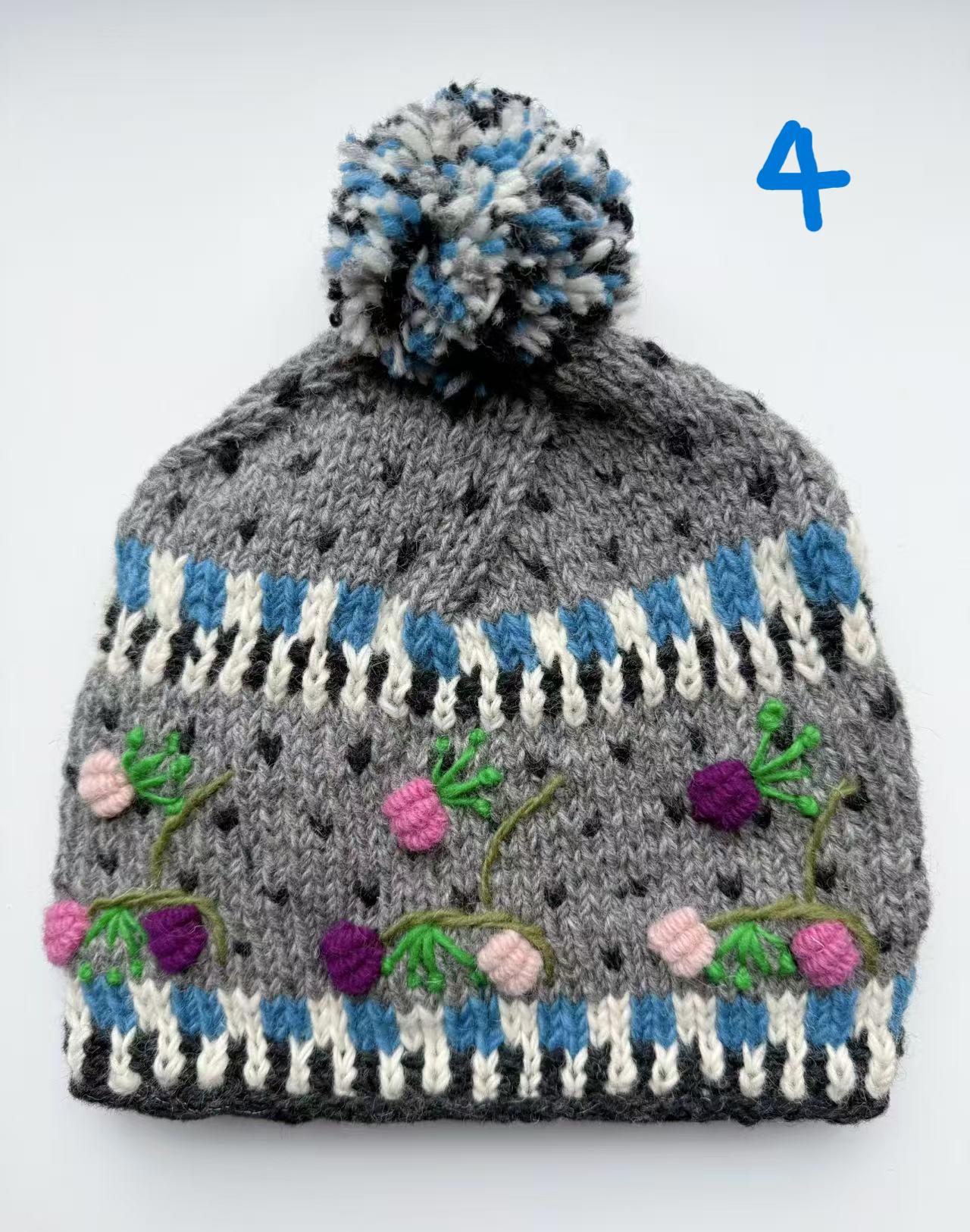 Handmade 100% Wool Beanie Hat Made in Nepal Pom Pom Lined Winter Cap French Knot Hats Made in Nepal - Etsy main image 4