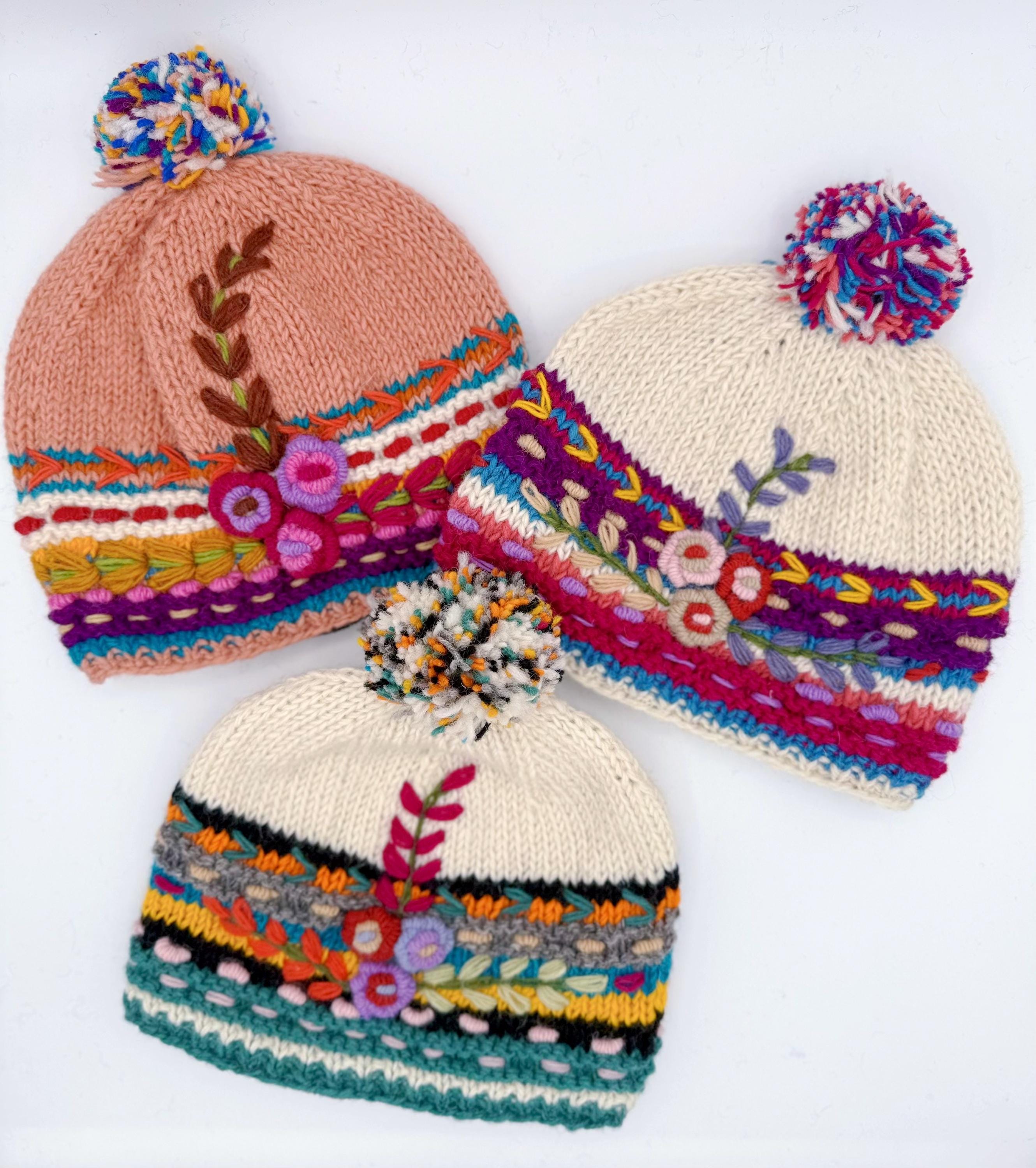 Handmade 100% Wool Beanie Hat Made in Nepal Pom Pom Lined Winter Cap French Knot Hats Made in Nepal - Etsy main image 3
