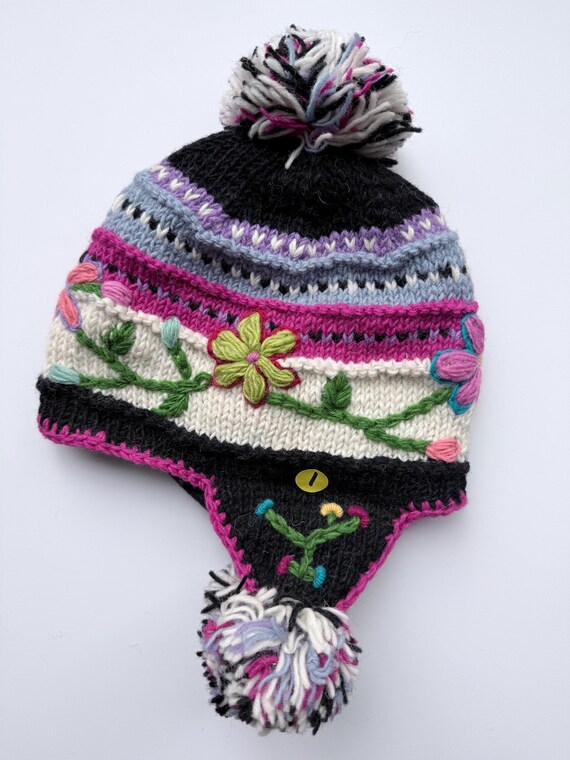 Hand-knitted Wool Earflap Hat – Fleece-lined Nepal Beanie 