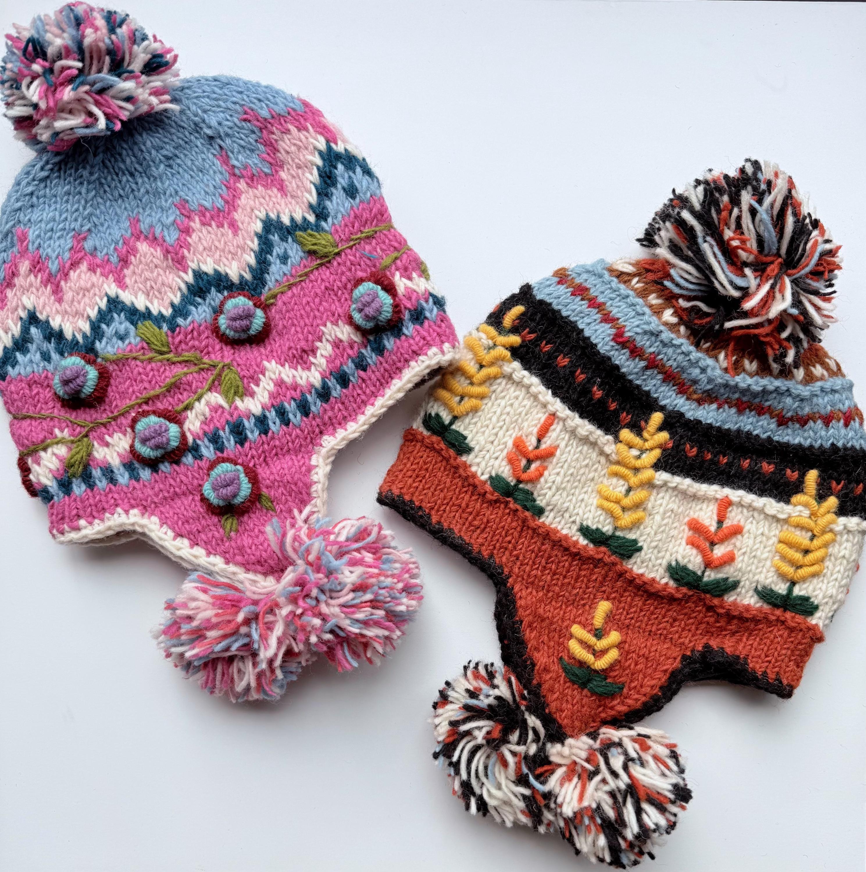 Hand-knitted Wool Earflap Hat – Fleece-lined Nepal Beanie With Pom