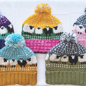 Cozy Nepal Hand-Knitted Pure Wool Beanie Warm Hat with Fleece Lining, Sheep Animal Design, Pom-Pom