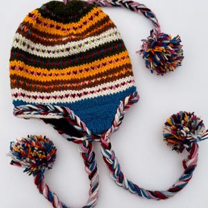 For Petites: 100% Wool Warm Nepal Hand-Knitted Hats with Ear Flaps for Children, Youth, or Adults with Small Head Sizes