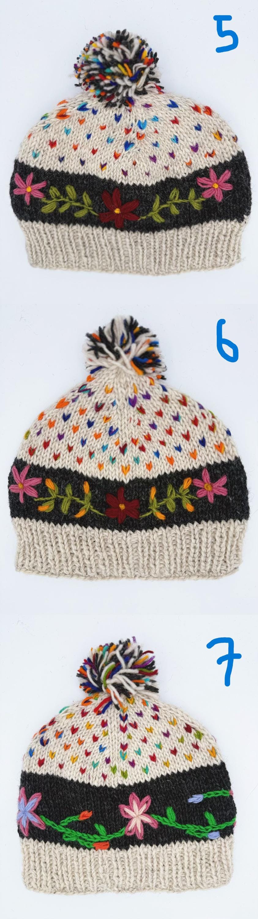 Bonnet Femme Pompon Rose 100% Laine Népal - Fait Main, Style Péruvien Géométrique, Hiver