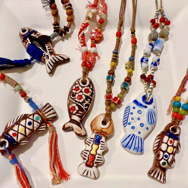 Hand-Painted Ceramic Fish Necklace – Colorful Adjustable Pendant & Sweater Chain | Exotic Handmade Boho Jewelry Gift