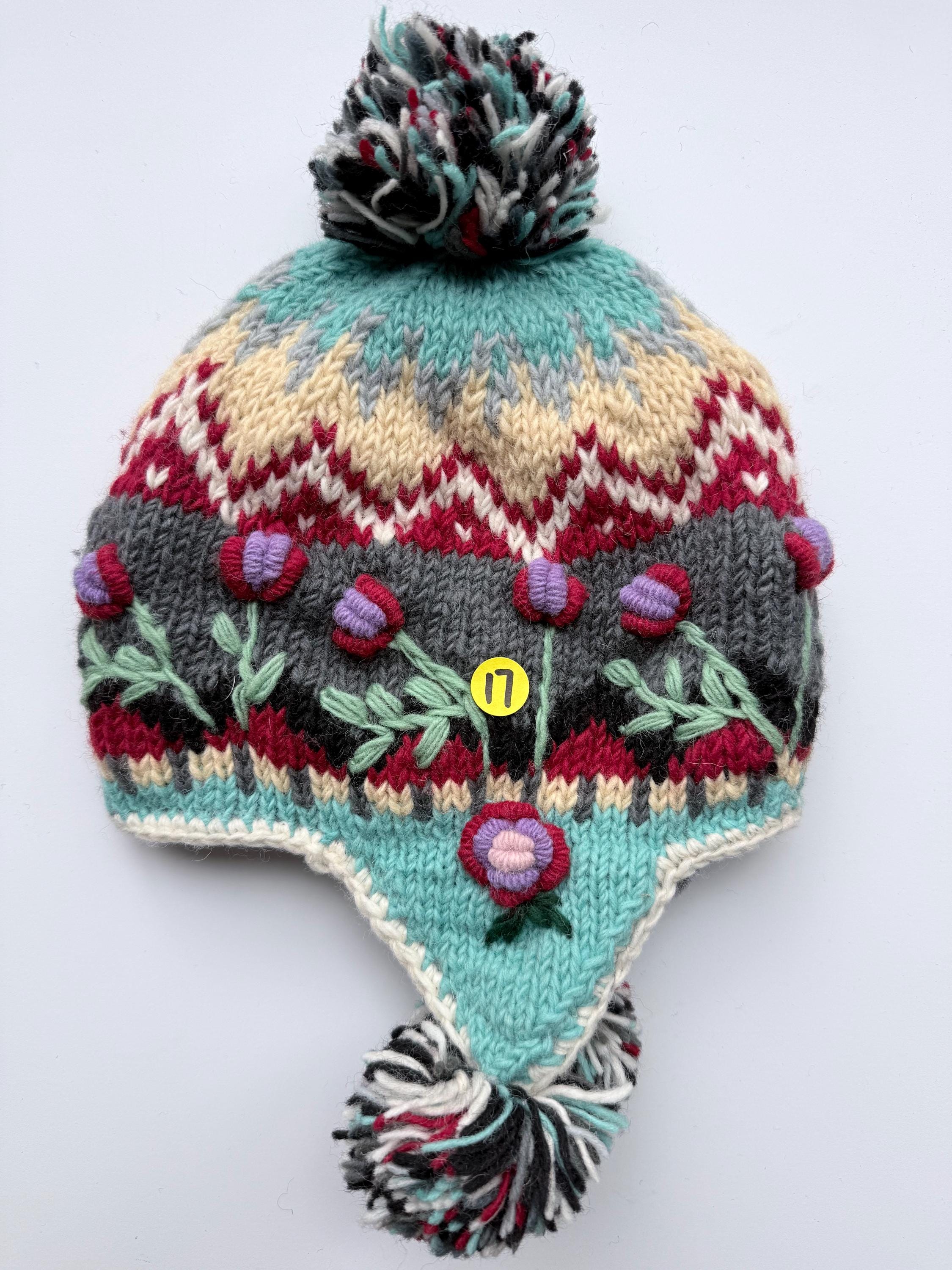 Authentic Hand-Knitted Goat Mohair Earflap Hat with Fur Pom-Poms - Extra Soft‎ Cable Knit Fur Pom Hat, Timber – SpearmintLOVE main image 2