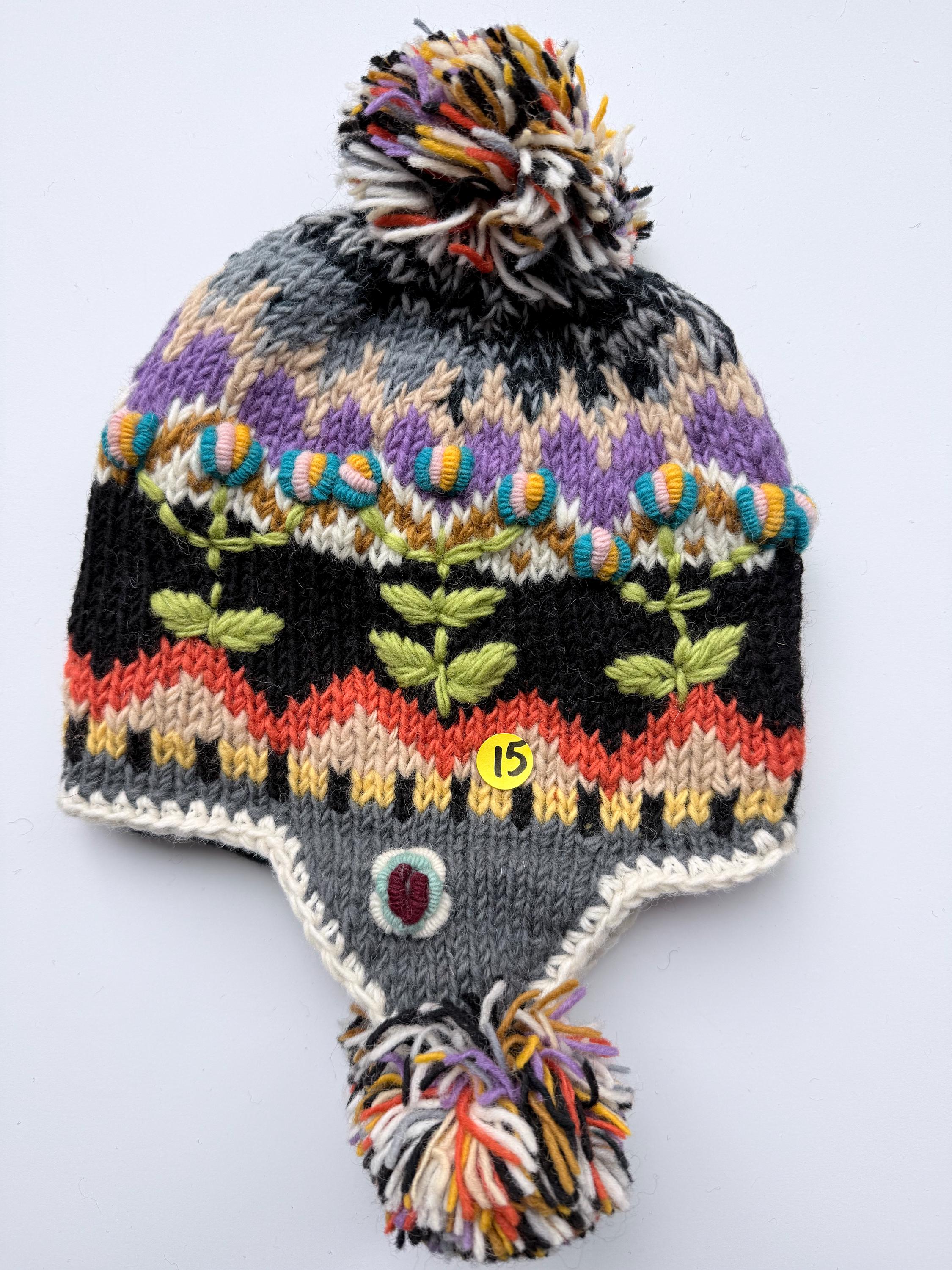 Handmade Nepal Wool Fleece Lined Beanie Hat Toque Toboggan Pom Pom Hand-knitted Wool Earflap Hat – Fleece-lined Nepal Beanie  main image 4