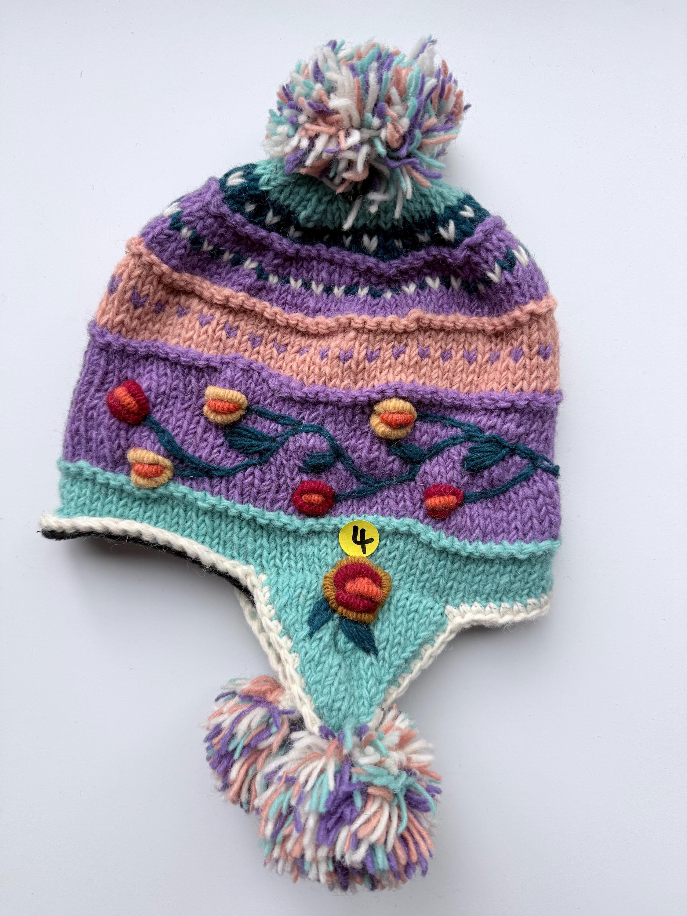 Hand-knitted Wool Earflap Hat – Fleece-lined Nepal Beanie 