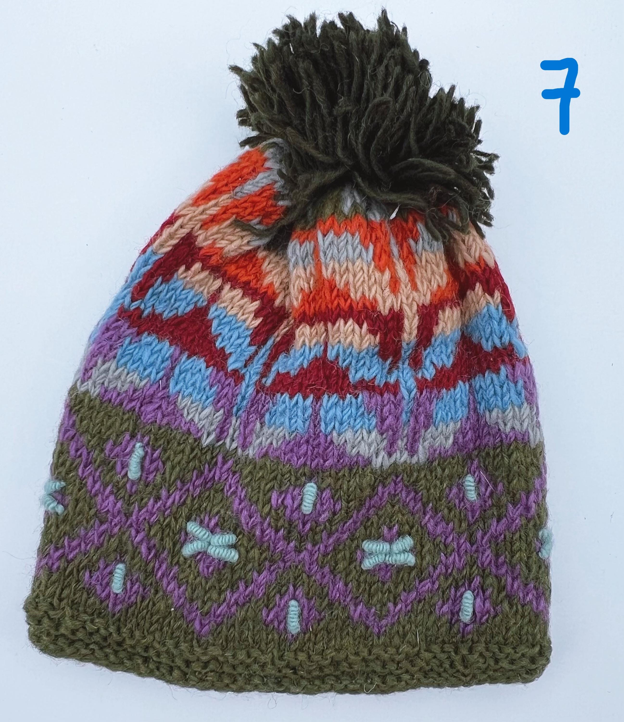 Serrv handmade 100% wool Nepal knit Pom hat Cozy Nepal Handmade 100% Wool Hat - Unique Artisan Colorful  main image 2
