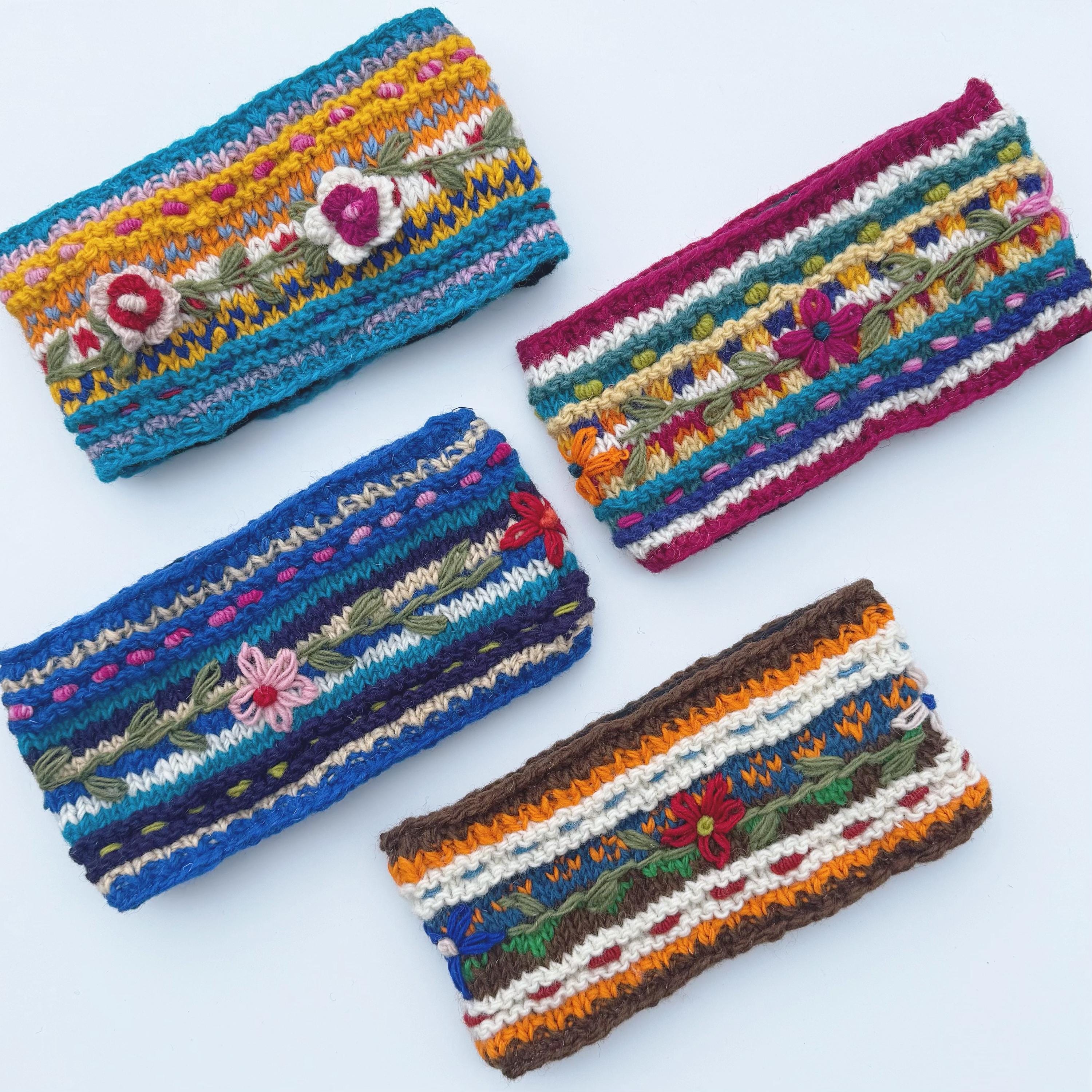 Hand embroidered floral knit headband - Adult size Knit Headbands With Flower for Women - Etsy main image 2