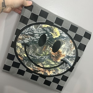 Camo Smiley Shirt, Camo Shirt, Hunting Shirt, Old School Camo Shirt, Women&#39;s Camouflage Shirt,Camo Shirt for Women