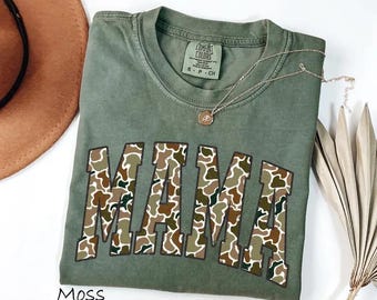 Comfort Colors Camouflage Mama Shirt, Retro Varsity Mom Shirt