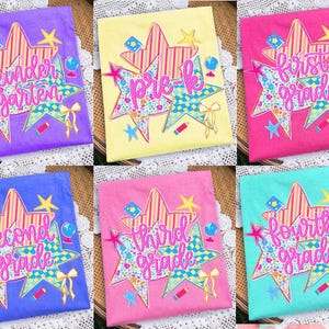 Preppy Back To School Shirt, Striped Stars Coquette Bow Shirt, Pencil Bow Shirt, Pre-K To Fifth Grade Shirt, Colorful Back To School Shirt