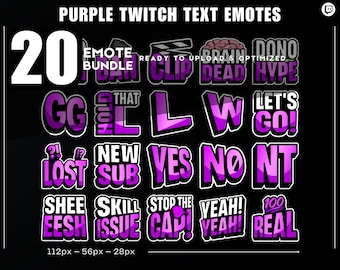 20 Purple Twitch Text Emotes Bundle | Instant Download | Easy To Read