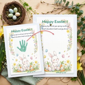 Easter Handprint Card Printable, Cute Bunny Greeting Card for Kids, DIY Easter Craft, A4 PDF png JPG Download
