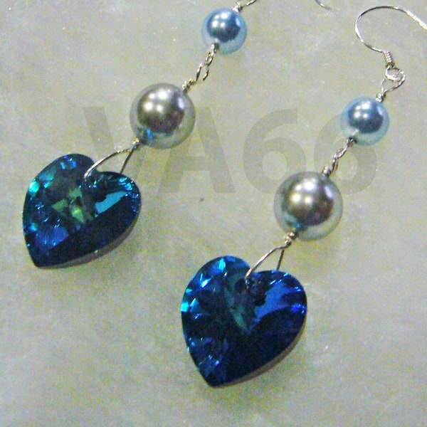 925 Sterling Silver Earrings Bridal Swarovski Pearl Earrings n Heart Wire Wrapped Custom Made Colors MOB Bridesmaid Prom Jewelry