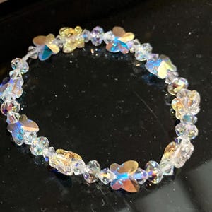 Elastic Stretch Swarovski Strass Crystal AB Bracelet Aurora Boreallis Butterfly Briolette Donut Rondelles  Bride MOB Birthday Fits all Gift