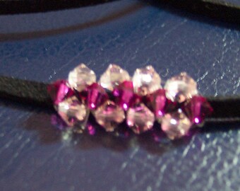 Faux Leather Cord Swarovski Crystal Necklace Choker Bracelet Custom Made Color Birthday Gift, Bridal Shower, Bridesmaids, Flowergirls