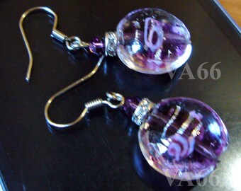 Amethyst Murano Style Glass Earrings Diamante Rondelle n Swarovski Crystals for Bridesmaids, flower girls, birthday gift, Sweet 16