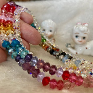 Elastisch stretch Swarovski kristal Aurora Borealis regenboog enkelbandje Briolette donut gelaagdheid sieraden stapelen strand blote voeten sieraden past iedereen