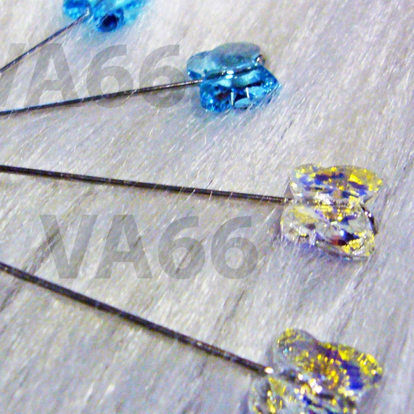 2pcs Swarovski Crystal Butterfly Pins Scarf Jarum 43mm gold silver Tudung for Scarf Pin Hijab Choose Colors Aquamarine, Crystal AB, colors