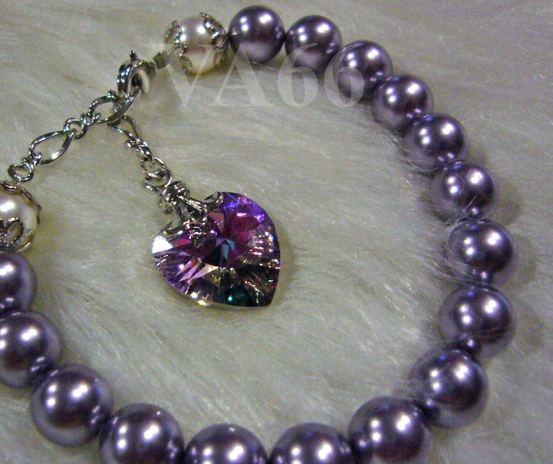 Swarovski Pearl n Heart Love Vintage Classic Bracelet 27 Colors Gift, Bridesmaids, Bride, Birthdays, Bridal Party, Custom Made Sizes Colors image 2