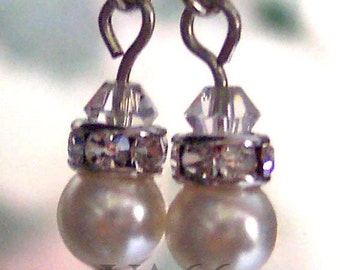 Diamond Swarovski Crystal Pearl n Crystal Earrings Rondelles U Choose Colors