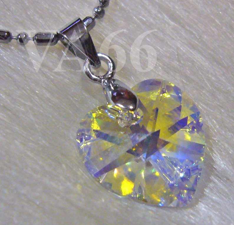 Swarovski 6202 14mm Heart Crystal Pendant Necklace AB Choose Color ideal for Birthday Gift, Bridal Shower, Bridesmaids, Flowergirls image 1