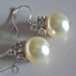 Bridal 10mm Pearl Earrings 925 Sterling Silver Swarovski Pearls Ivory White Rhinestone Rondelles 8mm Swarovski 27 Col Bride, Bridesmaids image 3